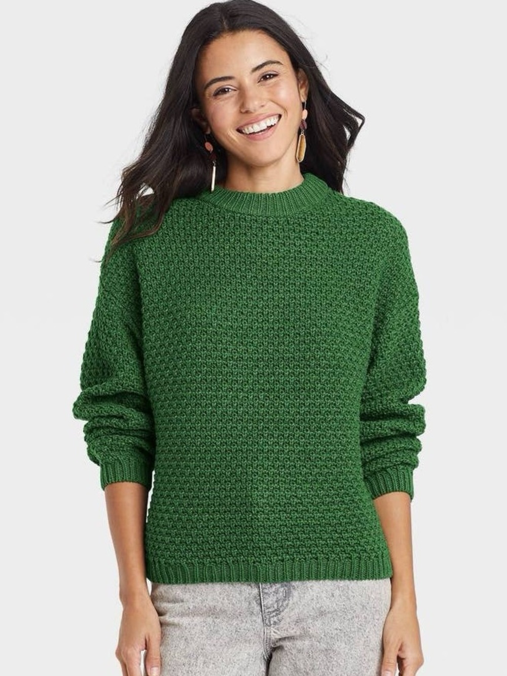 Universal Thread Green Textured Chunky Knit Crewneck Sweater L NWOT